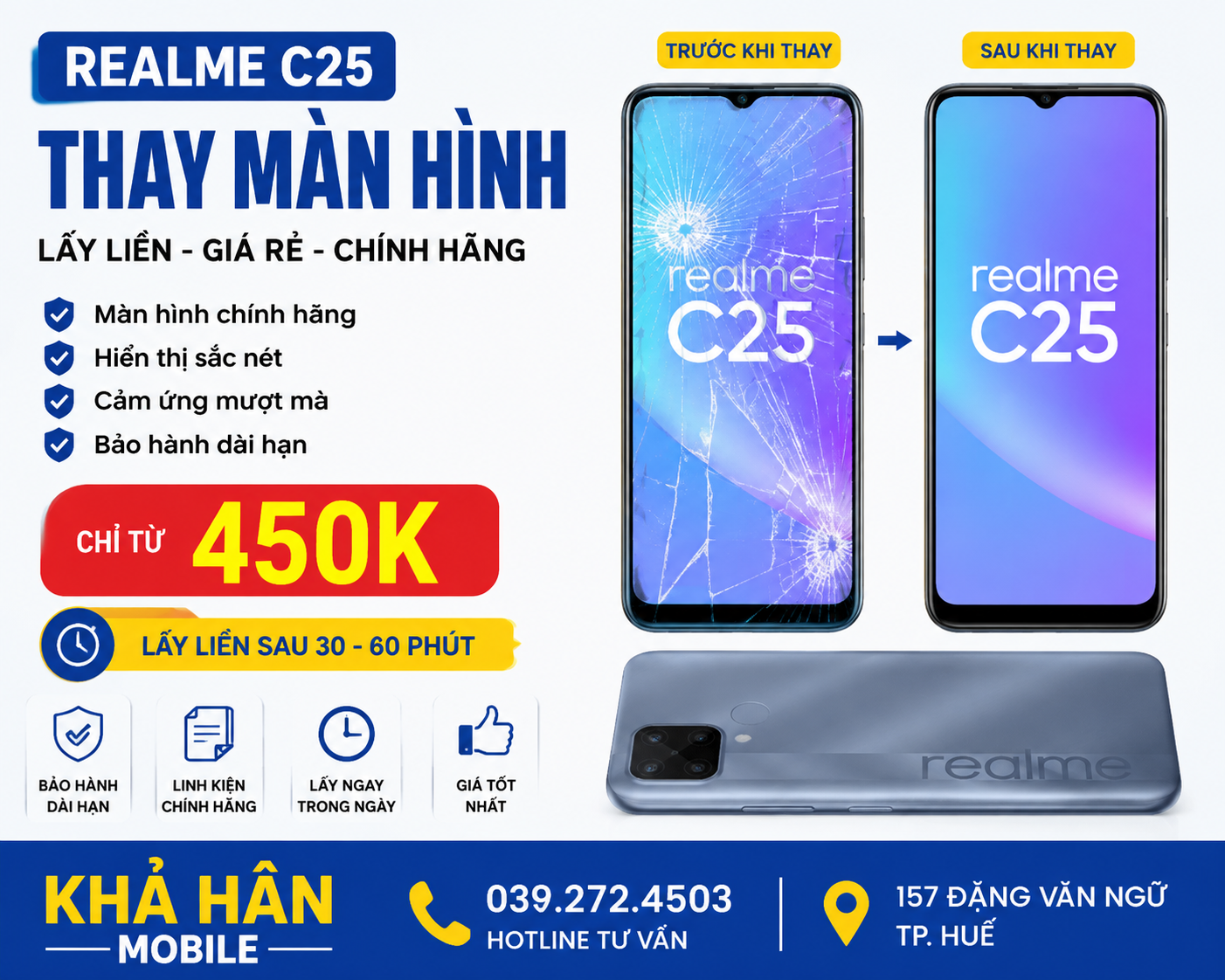 Thay Màn Hình Realme C25 Lấy Liền Tại Huế – Giá Chỉ 450K